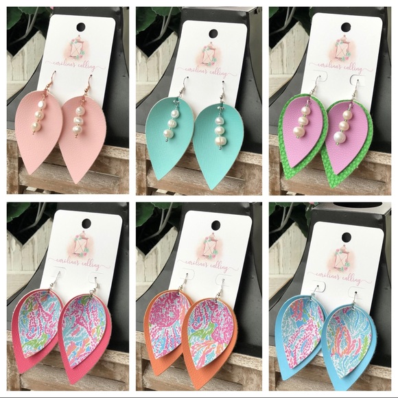 Leather leaf earrings - Picture 1 of 5